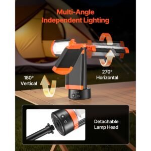 led work light with stand, 6ah, rechargeable cordless camping light, with 3 lamp heads, detachable tripod stand, 2200 lumens 3000k 6500k dimmable, portable construction lighting for job site