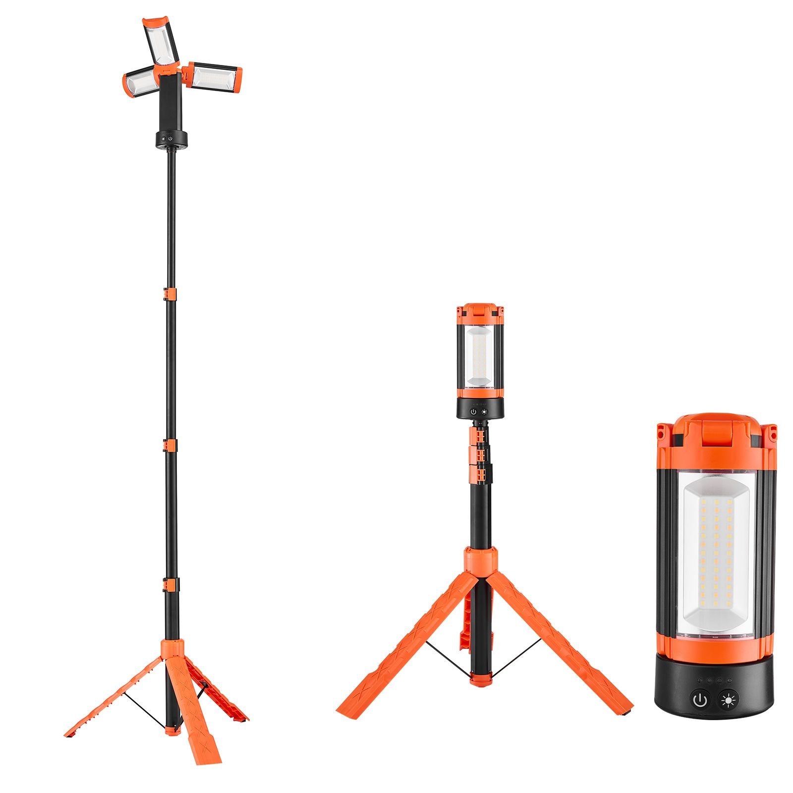 led work light with stand, 6ah, rechargeable cordless camping light, with 3 lamp heads, detachable tripod stand, 2200 lumens 3000k 6500k dimmable, portable construction lighting for job site