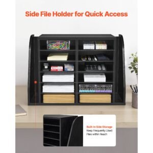 literature organizer, 12 compartments office mailbox with side vertical storage, wooden mailbox sorter made of particle board, countertop office home organizer for file, document, paper, black