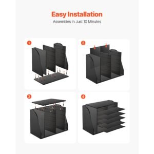 literature organizer, 12 compartments office mailbox with side vertical storage, wooden mailbox sorter made of particle board, countertop office home organizer for file, document, paper, black