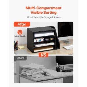 literature organizer, 4 compartments office mailbox with detachable shelves, wooden mailbox sorter with side vertical storage, countertop office home organizer for file, document, paper, black