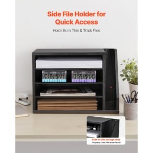 literature organizer, 4 compartments office mailbox with detachable shelves, wooden mailbox sorter with side vertical storage, countertop office home organizer for file, document, paper, black