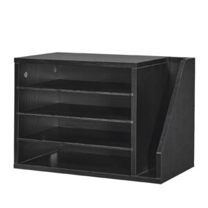 Literature Organizer, 4 Compartments Office Mailbox with Detachable Shelves, Wooden Mailbox Sorter with Side Vertical Storage, Countertop Office Home Organizer for File, Document, Paper, Black