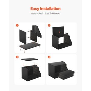 literature organizer, 4 compartments office mailbox with detachable shelves, wooden mailbox sorter with side vertical storage, countertop office home organizer for file, document, paper, black