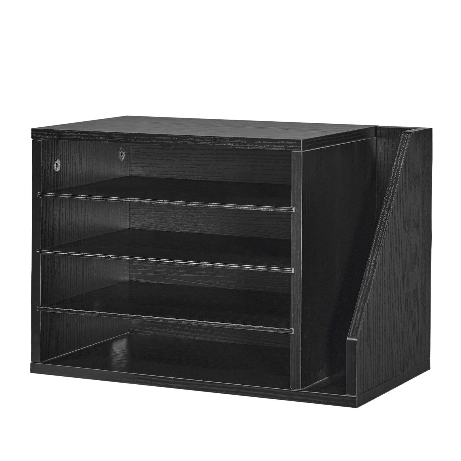 literature organizer, 4 compartments office mailbox with detachable shelves, wooden mailbox sorter with side vertical storage, countertop office home organizer for file, document, paper, black