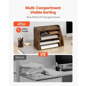literature organizer, 4 compartments office mailbox with detachable shelves, wooden mailbox sorter with side vertical storage, countertop office home organizer for file, document, paper, brown