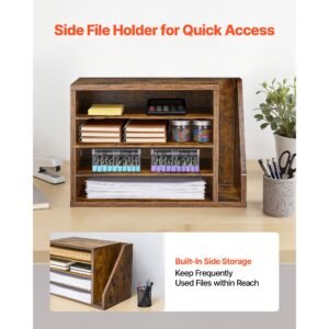 literature organizer, 4 compartments office mailbox with detachable shelves, wooden mailbox sorter with side vertical storage, countertop office home organizer for file, document, paper, brown