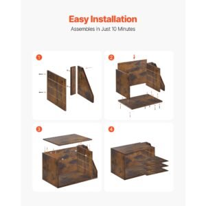 literature organizer, 4 compartments office mailbox with detachable shelves, wooden mailbox sorter with side vertical storage, countertop office home organizer for file, document, paper, brown