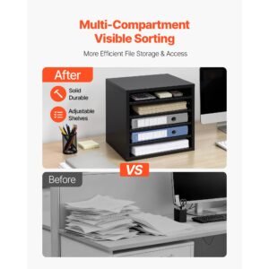 literature organizer, 5 compartments office mailbox with adjustable shelves, wooden mailbox sorter with mdf, countertop office home classroom storage organizer for file, document, paper, black
