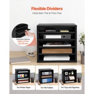 literature organizer, 5 compartments office mailbox with adjustable shelves, wooden mailbox sorter with mdf, countertop office home classroom storage organizer for file, document, paper, black