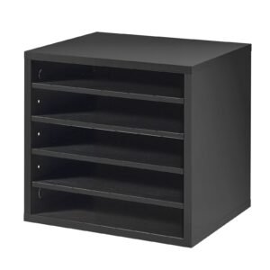 Literature Organizer, 5 Compartments Office Mailbox with Adjustable Shelves, Wooden Mailbox Sorter with MDF, Countertop Office Home Classroom Storage Organizer for File, Document, Paper, Black