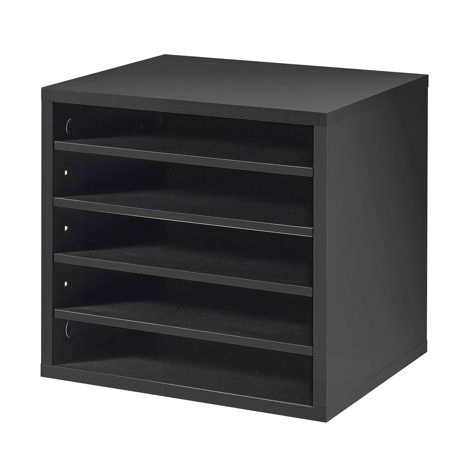 literature organizer, 5 compartments office mailbox with adjustable shelves, wooden mailbox sorter with mdf, countertop office home classroom storage organizer for file, document, paper, black