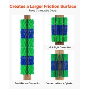 livestock scratching brush, 2pcs goat scratcher brush post with 8 screws, 16.9" x 7.5" cow scratcher for back itch relief, massage grooming scratch tool for horse cattle sheep pig, green & blue