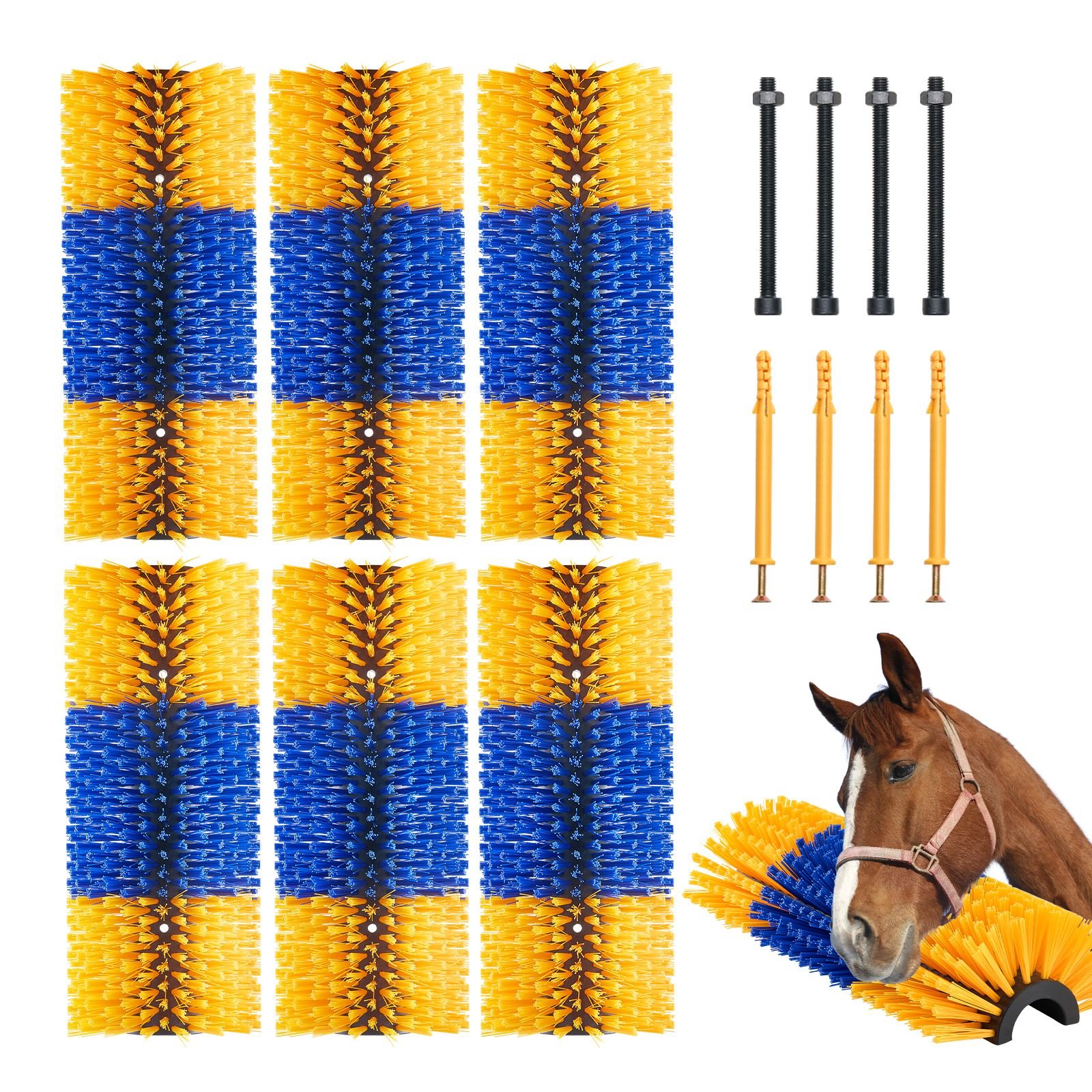 livestock scratching brush, 6 pcs horse brush with 12 screws, 20 x 7.5 in cow scratcher, for back itch relief & keep cleaning, grooming & scratching post brush for horse, pig, cattle supplies
