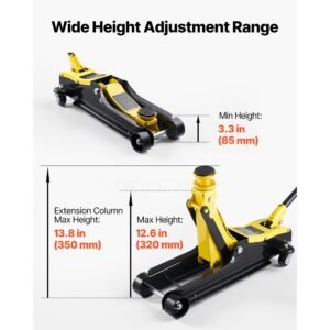 low profile floor jack, 2.5 ton (5512 lbs) capacity, steel racing floor jack with single piston quick lift pump & raised saddle, hydraulic trolley car lift for suvs, lifting range 3.3" 13.8"