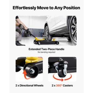 low profile floor jack, 2.5 ton (5512 lbs) capacity, steel racing floor jack with single piston quick lift pump & raised saddle, hydraulic trolley car lift for suvs, lifting range 3.3" 13.8"