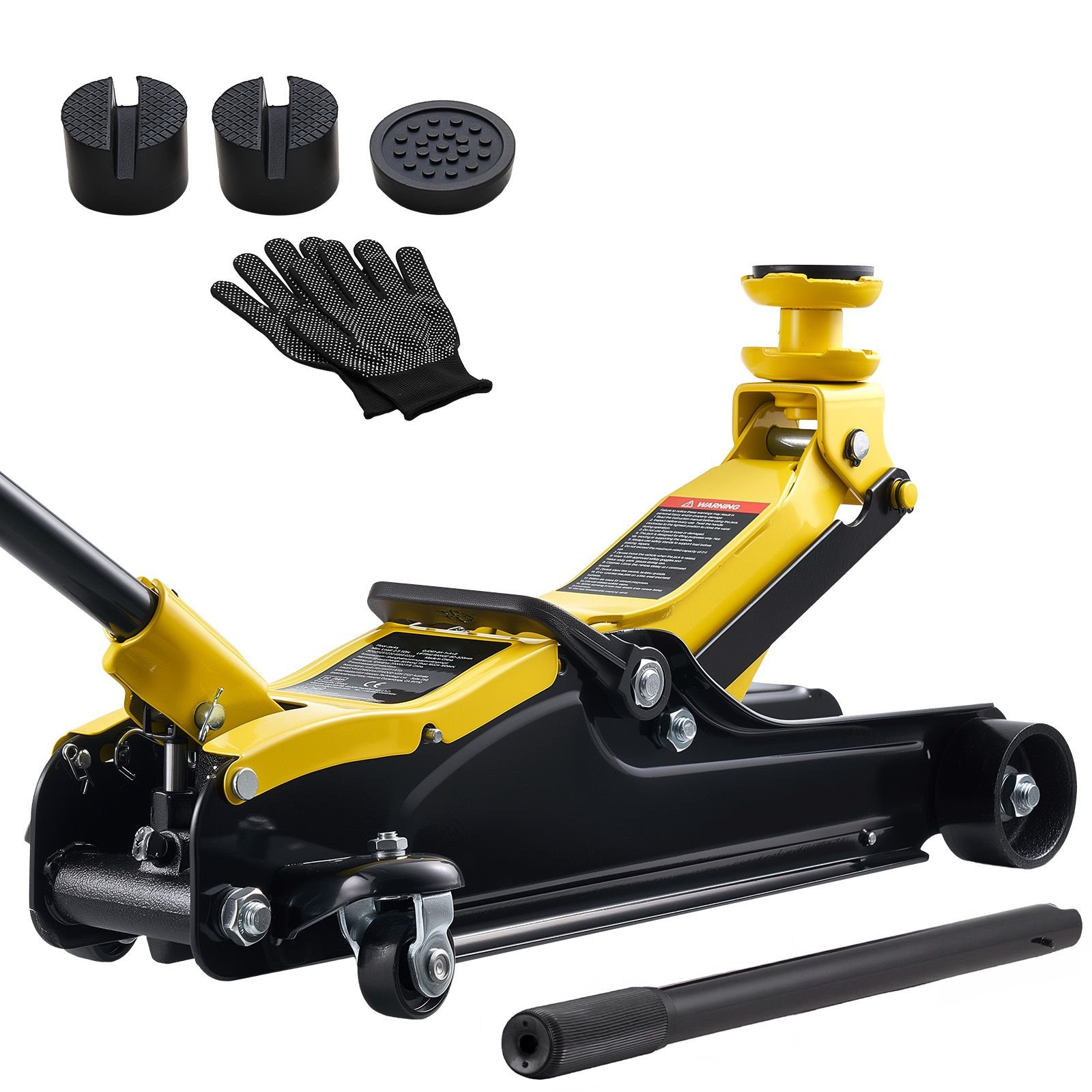low profile floor jack, 2.5 ton (5512 lbs) capacity, steel racing floor jack with single piston quick lift pump & raised saddle, hydraulic trolley car lift for suvs, lifting range 3.3" 13.8"