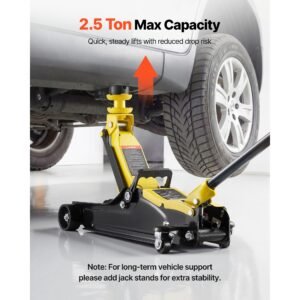 low profile floor jack, 2.5 ton (5512 lbs) capacity, steel racing floor jack with single piston quick lift pump & suv adapters, hydraulic trolley car lift for sedans, lifting range 3.3" 13.8"
