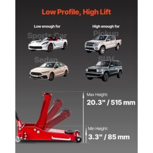 low profile floor jack, 3 ton (6614 lbs) capacity, aluminum racing floor jack with dual pistons quick lift pump, hydraulic trolley car lift for sports car, suv, pickup, lifting range 3.3" 20.3"