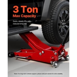 low profile floor jack, 3 ton (6614 lbs) capacity, aluminum racing floor jack with dual pistons quick lift pump, hydraulic trolley car lift for sports car, suv, pickup, lifting range 3.3" 20.3"