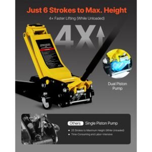 low profile floor jack, 4 ton (8818 lbs) capacity, steel racing floor jack with dual pistons quick lift pump, hydraulic trolley car lift for sport utility vehicle, lifting range 3.9 21.5 inches