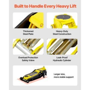 low profile floor jack, 4 ton (8818 lbs) capacity, steel racing floor jack with dual pistons quick lift pump, hydraulic trolley car lift for sport utility vehicle, lifting range 3.9 21.5 inches
