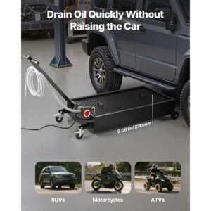 low profile oil drain pan, 20 gallon capacity, rolling oil drain pan with electric pump & 7.2 ft hose, leak proof & corrosion resistant, fit for cars, suvs, trucks, motorcycles, atvs, metal