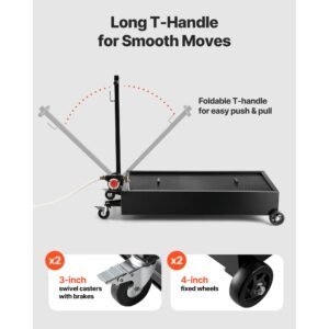 low profile oil drain pan, 20 gallon capacity, rolling oil drain pan with electric pump & 7.2 ft hose, leak proof & corrosion resistant, fit for cars, suvs, trucks, motorcycles, atvs, metal