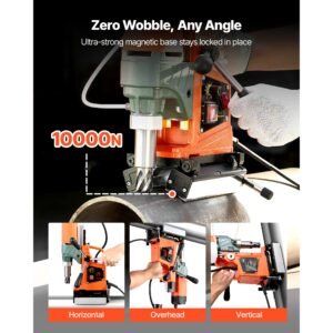 magnetic drill press, 1400 w, 2 inch boring diameter, 0 750 rpm speed, reversible direction, mag drill press for metal surface, electric drilling machine for industrial and home improvement
