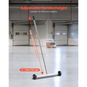 magnetic sweeper with wheels, 17 inch, 10 lbs load capacity, lightweight magnetic pickup sweeper with adjustable handle, pick up nails and screws, easy cleanup for garages, roofing projects