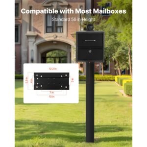 mailbox post, 56 x 4 x 4 inches, aluminum in ground mounting mail box stand with universal plate bracket, heavy duty metal post sleeve kit for outside curbside residential, powder coated black