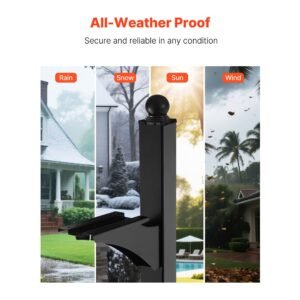 mailbox post, 56 x 4 x 4 inches, aluminum in ground mounting mail box stand with universal plate bracket, heavy duty metal post sleeve kit for outside curbside residential, powder coated black