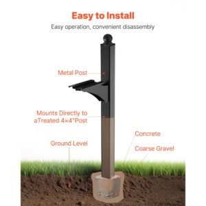 mailbox post, 56 x 4 x 4 inches, aluminum in ground mounting mail box stand with universal plate bracket, heavy duty metal post sleeve kit for outside curbside residential, powder coated black