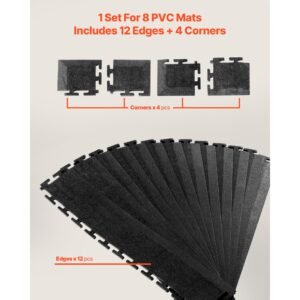 male garage floors transition edge kit, 12 edges and 4 corners, sturdy pvc interlocking modular garage floor edging slip resistant, compatible only with 4 sided interlocking mats, black
