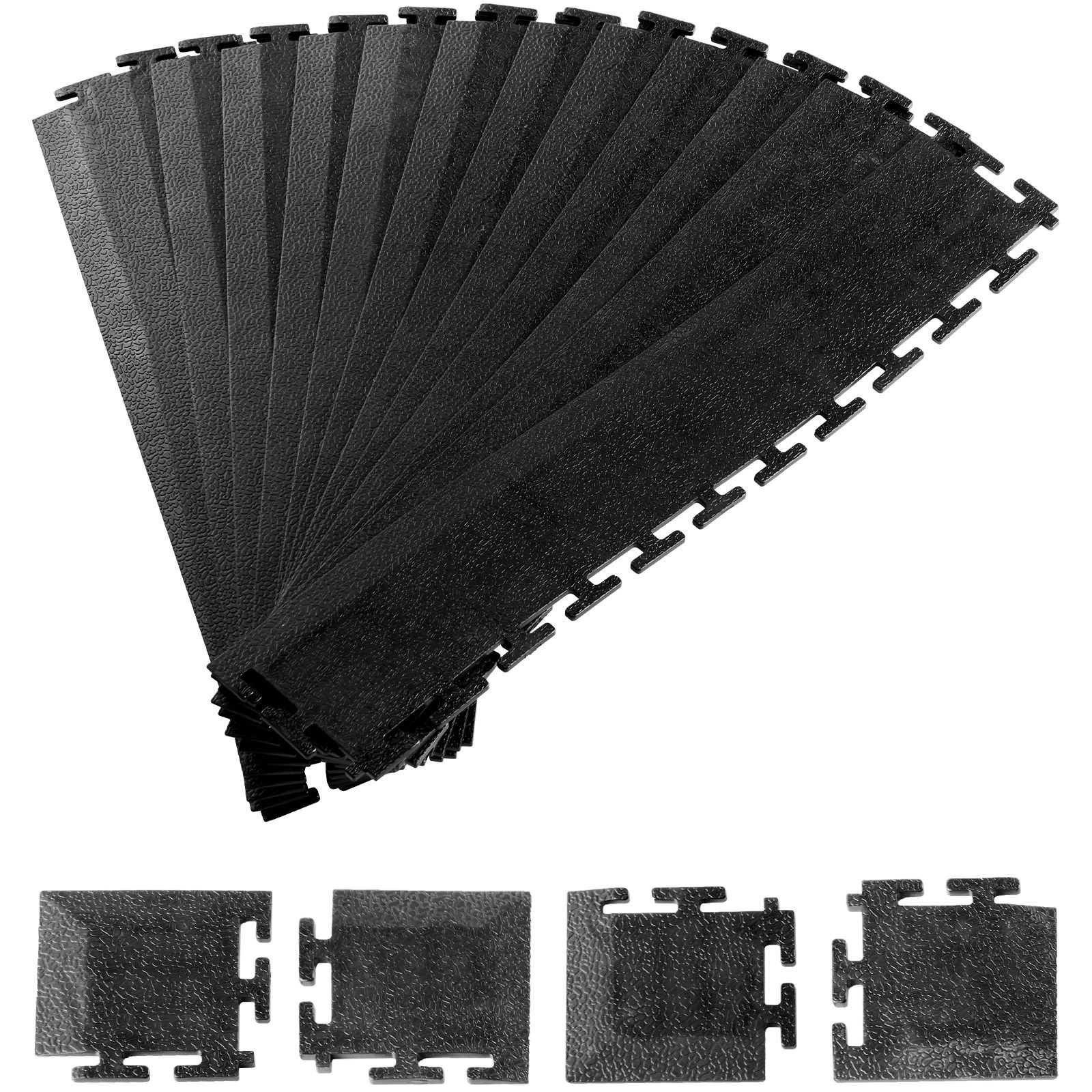 male garage floors transition edge kit, 12 edges and 4 corners, sturdy pvc interlocking modular garage floor edging slip resistant, compatible only with 4 sided interlocking mats, black
