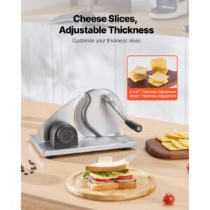 manual bread slicer, 0 0.6" adjustable thickness cheese cutter, hand cranked slicer for homemade bread with serrated stainless steel blade for kitchen, restaurant, bakery, party