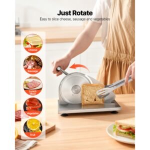 manual bread slicer, 0 0.6" adjustable thickness cheese cutter, hand cranked slicer for homemade bread with serrated stainless steel blade for kitchen, restaurant, bakery, party