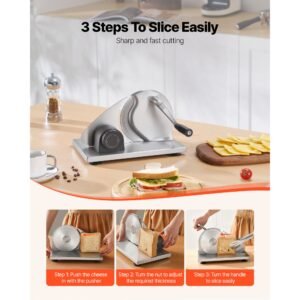 manual bread slicer, 0 0.6" adjustable thickness cheese cutter, hand cranked slicer for homemade bread with serrated stainless steel blade for kitchen, restaurant, bakery, party