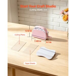 manual die cutting and embossing machine, 3" opening, portable die cut machine with cutting plates, ergonomic handle, easy to store, for arts and crafts, scrapbooking, card making, crafting