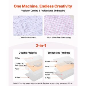 manual die cutting and embossing machine, 3" opening, portable die cut machine with cutting plates, ergonomic handle, easy to store, for arts and crafts, scrapbooking, card making, crafting