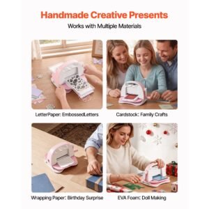 manual die cutting and embossing machine, 3" opening, portable die cut machine with cutting plates, ergonomic handle, easy to store, for arts and crafts, scrapbooking, card making, crafting