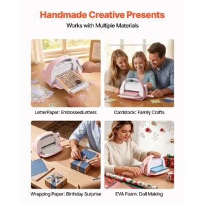 manual die cutting and embossing machine, 6" opening, portable die cut machine set with cutting dies, embossing folders, paper sheets, cutting plates, for scrapbooking, card making, crafting
