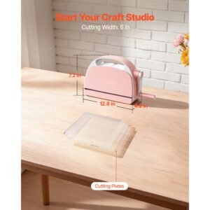 manual die cutting and embossing machine, 6" opening, portable die cut machine with cutting plates, ergonomic handle, easy to store, for arts and crafts, scrapbooking, card making, crafting