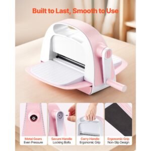 manual die cutting and embossing machine, 6" opening, portable die cut machine with cutting plates, ergonomic handle, easy to store, for arts and crafts, scrapbooking, card making, crafting