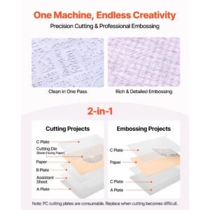 manual die cutting and embossing machine, 9" opening, portable die cut machine set with cutting dies, embossing folders, paper sheets, cutting plates, for scrapbooking, card making, crafting