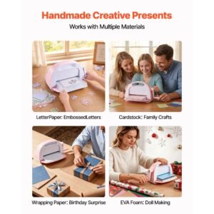 manual die cutting and embossing machine, 9" opening, portable die cut machine set with cutting dies, embossing folders, paper sheets, cutting plates, for scrapbooking, card making, crafting