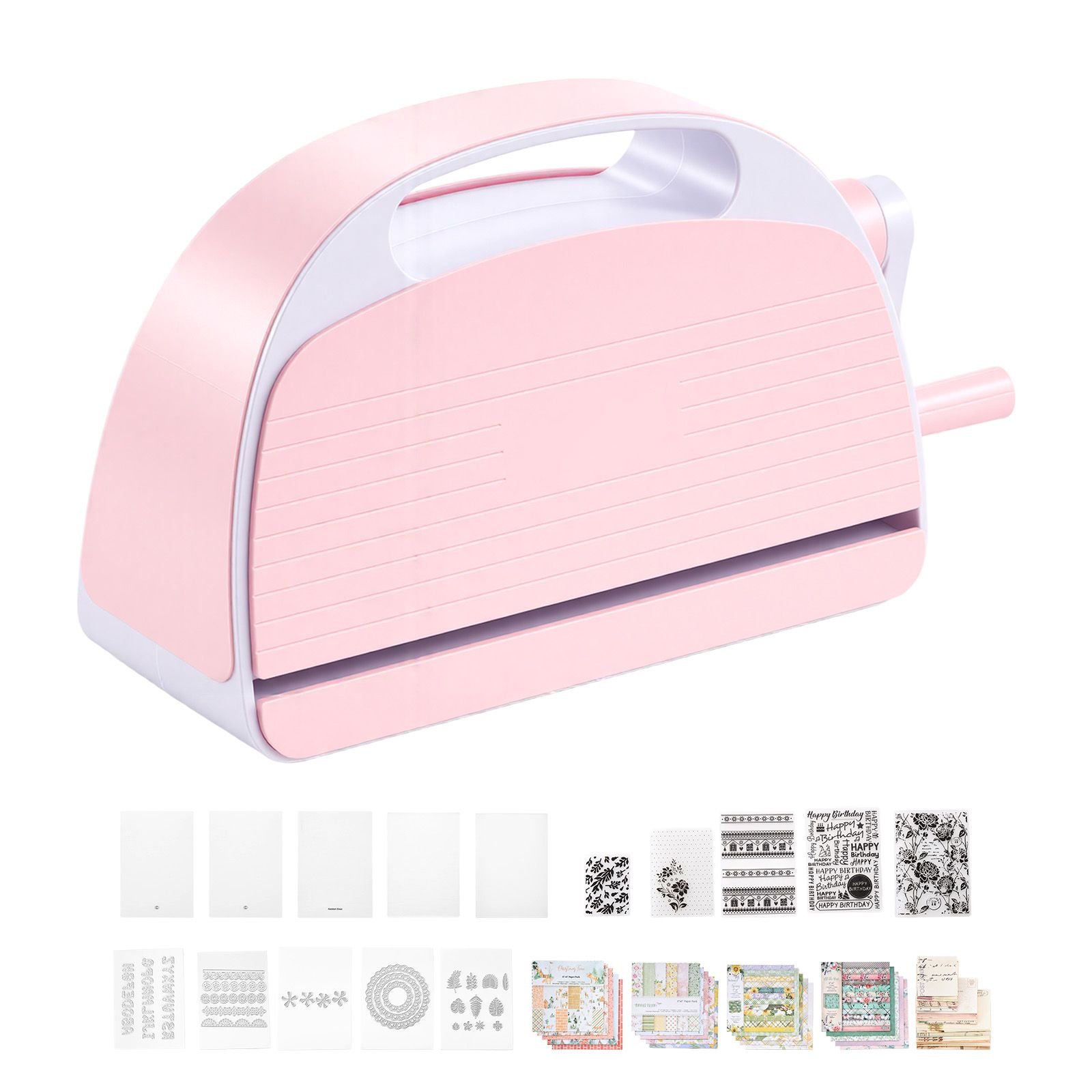 manual die cutting and embossing machine, 9" opening, portable die cut machine set with cutting dies, embossing folders, paper sheets, cutting plates, for scrapbooking, card making, crafting