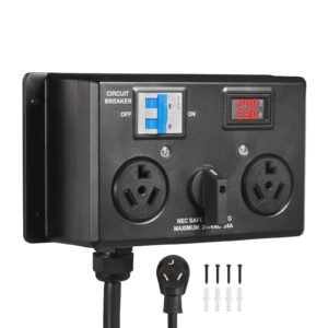 Manual EV Charging Switch, NEMA 10-30, Splitter Switch for Dryer & EV, 24A Max 240V Manual Power Distribution with Circuit Breaker, Real-Time Display, Hand-Operated Selector, Plug and Play, ETL