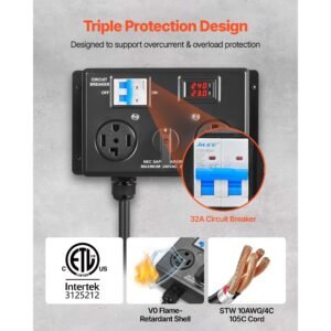 manual ev charging switch, nema 14 30p to 14 30r & 14 50r, splitter switch for dryer & ev, 24a max 240v manual power distribution with circuit breaker, hand operated selector, plug and play, etl