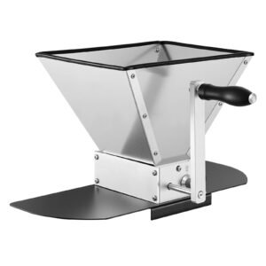 Manual Grain Mill, Homebrew Malt Grinder, Adjustable Barley Mill Crusher for Wheat Beer Brewing - with 2 Stainless Steel Rollers, 1.06 Gallon Hopper & Metal Base Plate